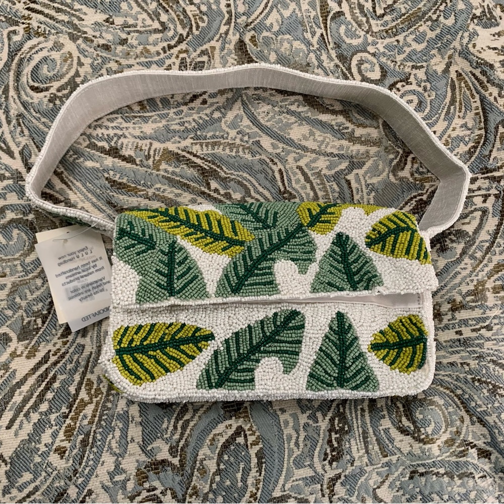 LULU-nyc handcrafted beaded leaf pattern shoulder bag. Brand new with tags.